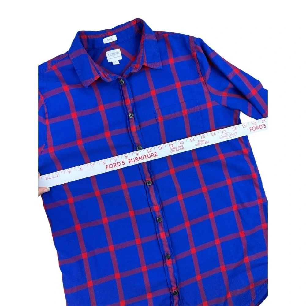 J. Crew Boy Fit Red Blue Plaid‎ Button Down Shirt Women's Small Cabincore
